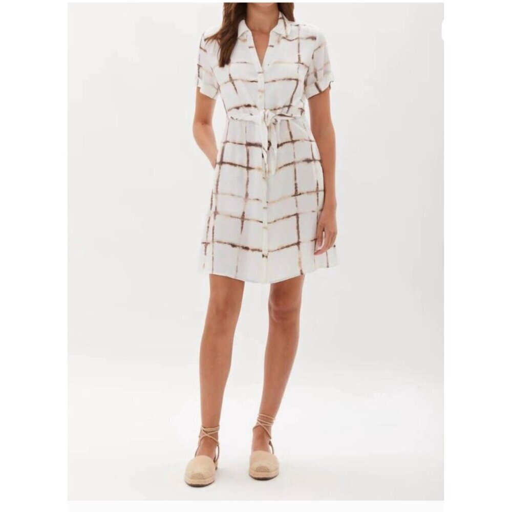 NWT Ecru Y Silk Knightley Belted Mini Button Up Scandi Girl  Shirt Dress
